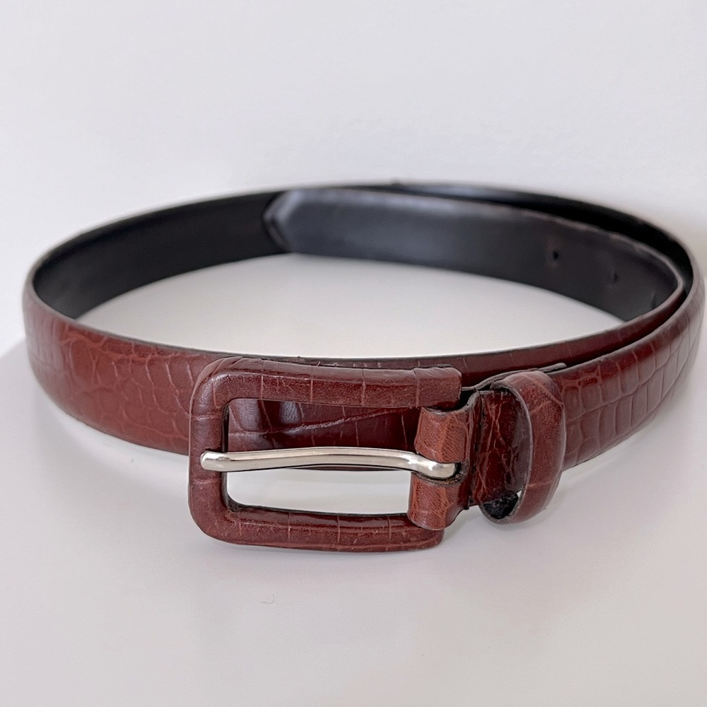 Vintage Genuine Italian Leather Belt Croc Embossed Brown Women’s Small